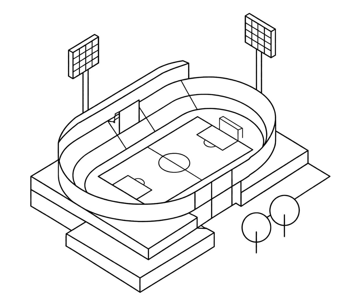 Institutional dashboard stadium illustration