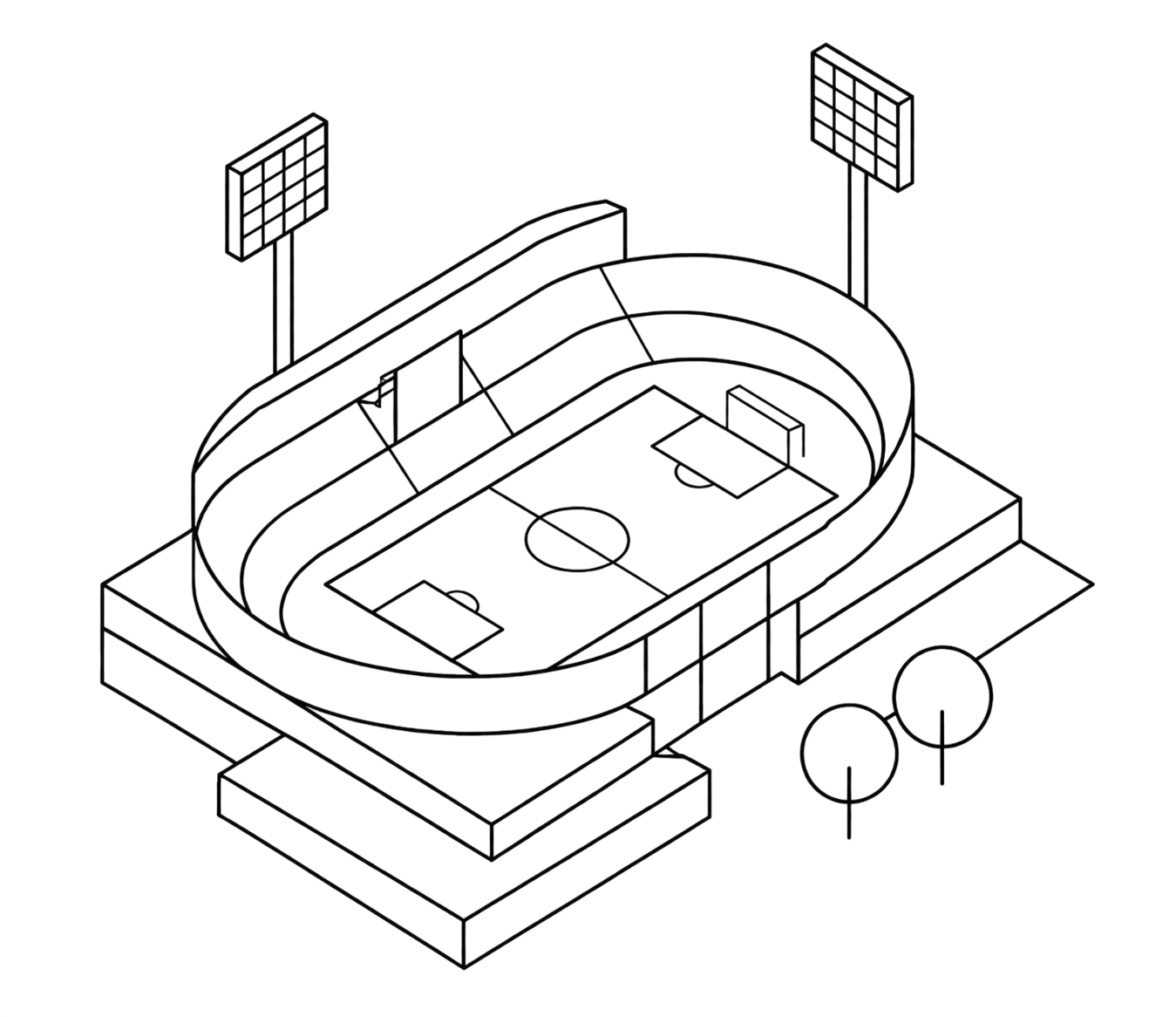 Institutional dashboard stadium illustration